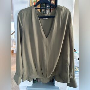 Olive Green V-Neck Blouse